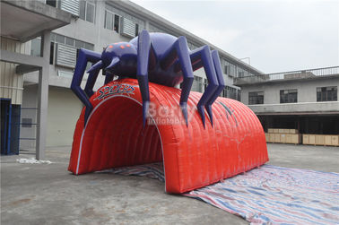 Waterproof PVC Red Cool Spider Design Giant Inflatable Football Tunnel , Inflatable Tunnel Tent