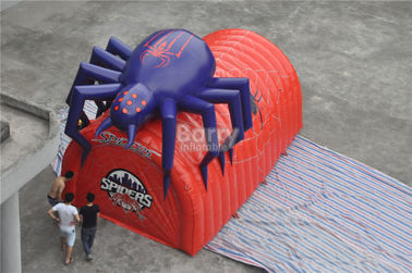 Waterproof PVC Red Cool Spider Design Giant Inflatable Football Tunnel , Inflatable Tunnel Tent