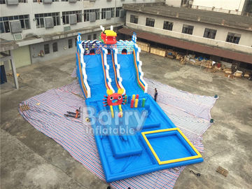 Summer Dragon Heald Blue Big Inflatable Water Slides With Pool For Kids Amusement