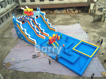 Summer Dragon Heald Blue Big Inflatable Water Slides With Pool For Kids Amusement