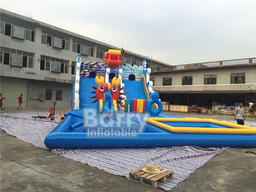 Summer Dragon Heald Blue Big Inflatable Water Slides With Pool For Kids Amusement