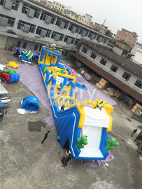 Cheerful blue and yellow giant Inflatable Obstacle Course Rental with basketball shooting