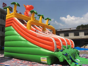 PVC Dinosaur Double Inflatable Water Slide For Pool With Landing Bed