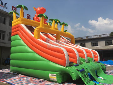 PVC Dinosaur Double Inflatable Water Slide For Pool With Landing Bed