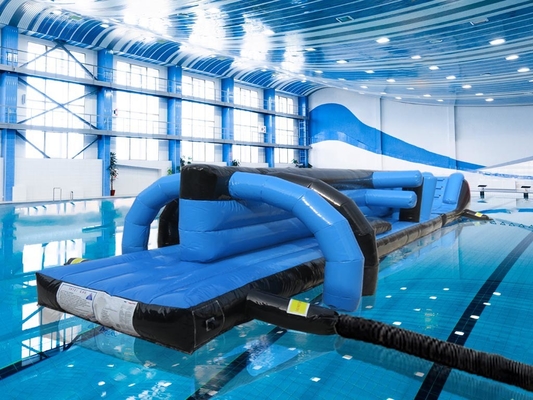 Inflatable Water Toy Obstacle Course For Pool 13M Black & Blue Twin Track Pool Inflatable Aqua Run
