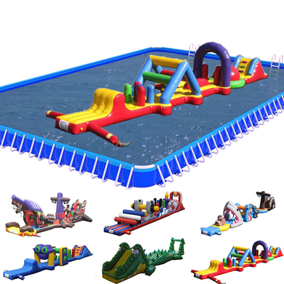 PVC On Water Inflatable Obstacle Course Single Lane Aqua Run With Slide For Children And Adults