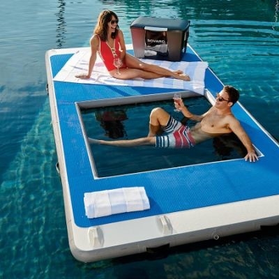 Yacht Outdoor Sports Drop Stitch Sea Pool Inflatable Floating Ocean Sea Swimming Pool With Anti-Jellyfish Net