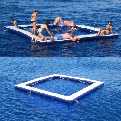 Yacht Outdoor Sports Drop Stitch Sea Pool Inflatable Floating Ocean Sea Swimming Pool With Anti-Jellyfish Net