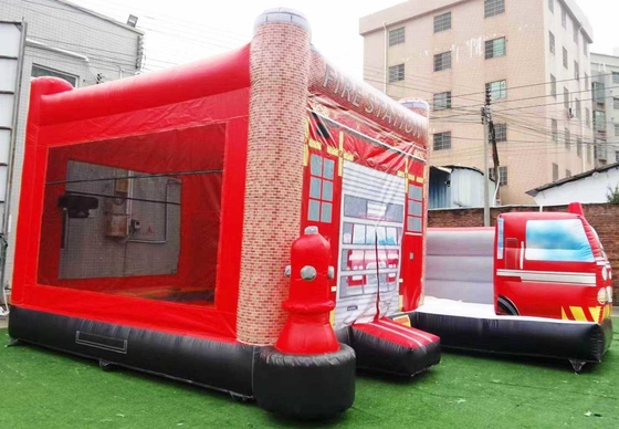 OEM ODM 3 In 1 Fire Station Bounce House With Pool Bouncy Jumper Castle Water Slide Obstacle For Kids