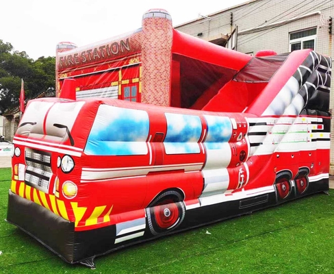 OEM ODM 3 In 1 Fire Station Bounce House With Pool Bouncy Jumper Castle Water Slide Obstacle For Kids
