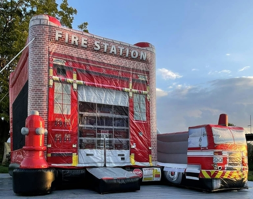 OEM ODM 3 In 1 Fire Station Bounce House With Pool Bouncy Jumper Castle Water Slide Obstacle For Kids