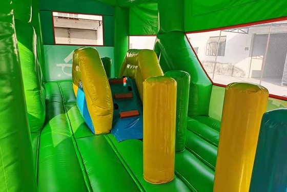 Commercial Adults Kids Pastel Party School Bus Bounce House With Small Slide And Obstacle Course
