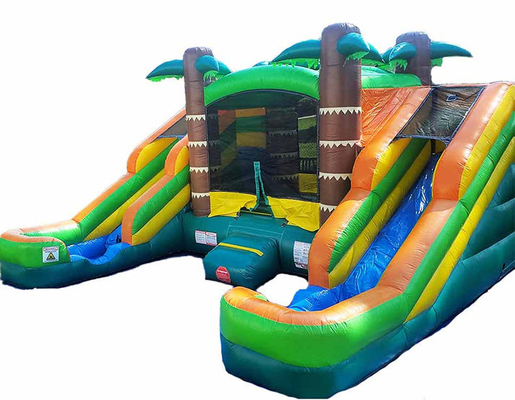 Wet Or Dry Double Slide Tropical Bounce House Combo Jumping Castle For Kids