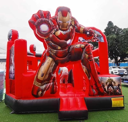 Customized Inflatable Bouncer With Cartoon Theme Iron Man Bounce House With Slide