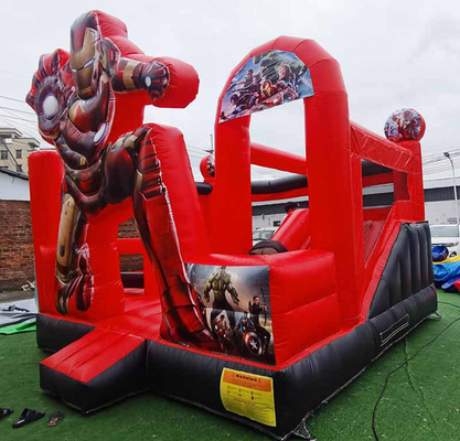 Customized Inflatable Bouncer With Cartoon Theme Iron Man Bounce House With Slide