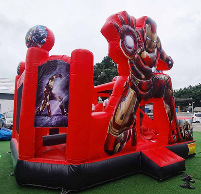 Customized Inflatable Bouncer With Cartoon Theme Iron Man Bounce House With Slide