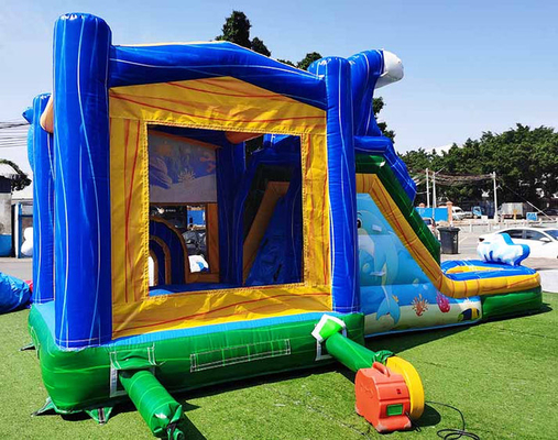 Custom Made Dolphin Bounce House With Slide Underwater World Theme Jumping Castle For Kids