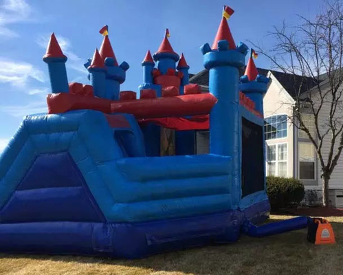 Indoor/Outdoor Princess Castle Blue & Red Bouncy Castle With Slider For Your Event