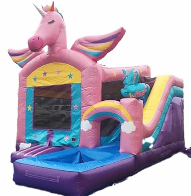 OEM/ODM Unicorn Bounce House With Small Slide & Pool PVC And Customizable