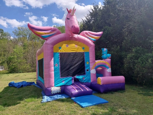OEM/ODM Unicorn Bounce House With Small Slide & Pool PVC And Customizable