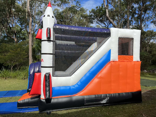 Customize Space Shuttle Bounce House With Slide For Kids Jumping Climbing