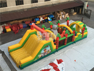 Challenging Inflatable Obstacle Course Bounce House Red , Blue , Black