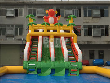 Custom Dinosaur Slide Inflatable Water Park With Pool For Summer