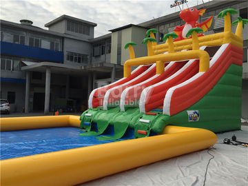 Custom Dinosaur Slide Inflatable Water Park With Pool For Summer