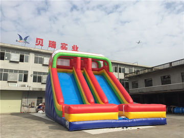 Commercial Rainbow Double Lanes Inflatable Dry Slide For Kids With Logo Printing