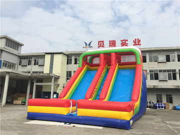 Commercial Rainbow Double Lanes Inflatable Dry Slide For Kids With Logo Printing