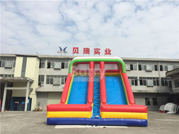 Commercial Rainbow Double Lanes Inflatable Dry Slide For Kids With Logo Printing