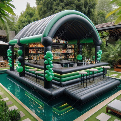 Black And Green Backyard Floating Inflatable Water Pool Bar With Seats Lifesize Inflatable Pool Bar Commercial