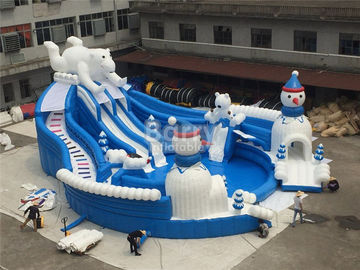 Outdoor Amazing Bear Inflatable Water Park With Slide Blue And White