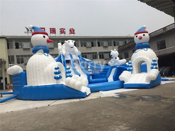 Outdoor Amazing Bear Inflatable Water Park With Slide Blue And White