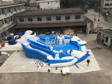 Outdoor Amazing Bear Inflatable Water Park With Slide Blue And White