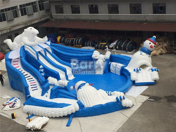 Outdoor Amazing Bear Inflatable Water Park With Slide Blue And White