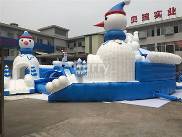 Outdoor Amazing Bear Inflatable Water Park With Slide Blue And White