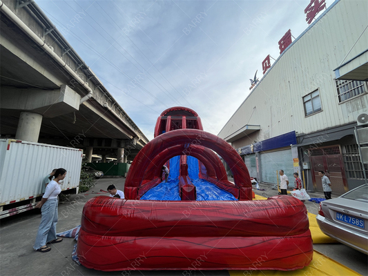 Factory Customized Commercial Red Giant Water Slide Exciting Inflatable Slip N Fly Zip Line Sport Game