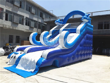 Blue Small Inflatable Dolphin Slide With PVC Material / Blow Up Climbing Wall