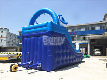 Blue Small Inflatable Dolphin Slide With PVC Material / Blow Up Climbing Wall