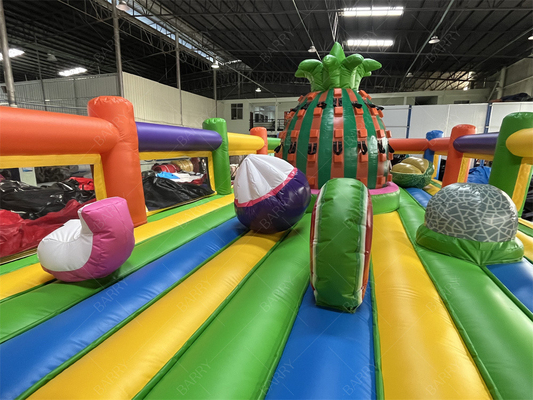 Custom Commercial Obstacle Course Fruit Inflatable Theme Park With Pineapple Climbing Wall For Party Rental