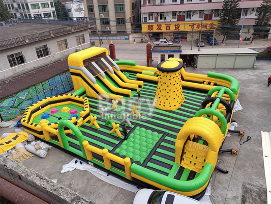 Giant Outdoor Water Dry Inflatable Theme Park National Indoor Big Bounce House With Wipe Out Game Slide Climbing Wall