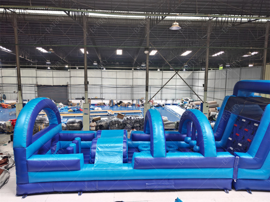 Commercial Blue Modern Bounce House Inflatable Obstacle Course With Slide For Adults Kids