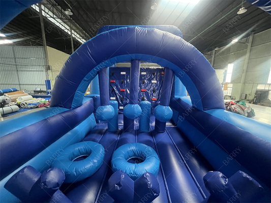 Commercial Blue Modern Bounce House Inflatable Obstacle Course With Slide For Adults Kids