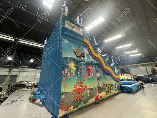 Indoor Outdoor Use Blue Shark Double Lane Swimming Inflatable Water Slide For Shopping Mall Kids