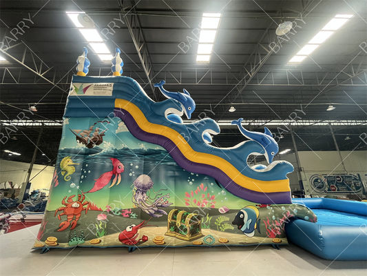 Indoor Outdoor Use Blue Shark Double Lane Swimming Inflatable Water Slide For Shopping Mall Kids