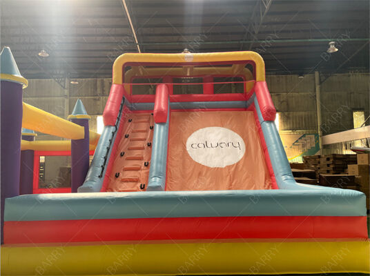 Large Outdoor Inflatable Slide With Climbing Ladder  Custom Logo Inflatable Castle Slide For Rental Business