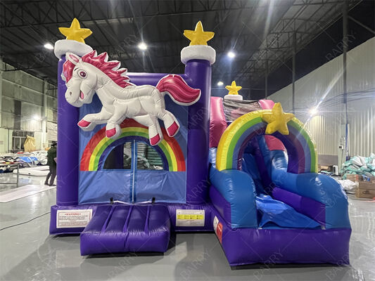 Commercial Grade Unicorn Bounce House with Slide Rainbow Star Themed Inflatable Combo for Kids Parties & Events