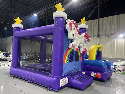 Commercial Grade Unicorn Bounce House with Slide Rainbow Star Themed Inflatable Combo for Kids Parties & Events