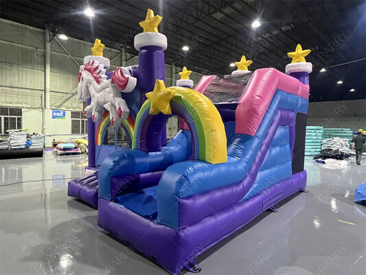 Commercial Grade Unicorn Bounce House with Slide Rainbow Star Themed Inflatable Combo for Kids Parties & Events